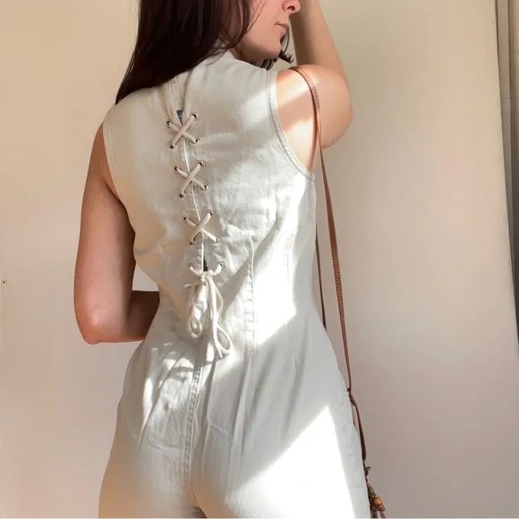 Vintage A BYER Khaki Button Up Romper - Picture 2 of 4